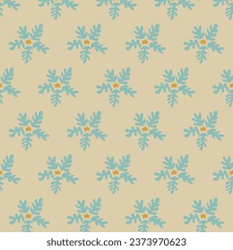 Las flores de nieve hacen copos de nieve sin fisuras de estilo escandinavo. Ilustración vectorial.