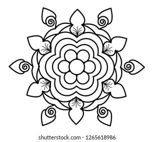 Flowers and Spirals - Rangoli or Paisley Vector Art
