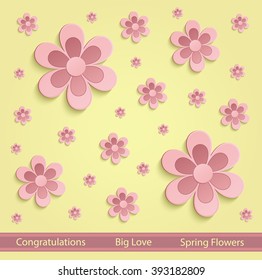 Flowers Spring border card 3D yellow pink vector 