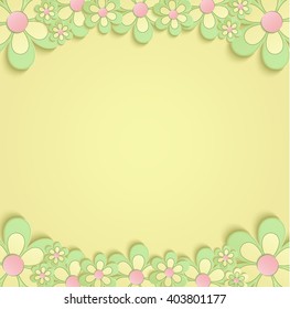 Flowers Spring border card 3D yellow vector 