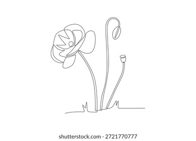 Flores na primavera. Desenho de uma linha com conceito de mola