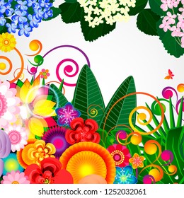 Flowers spring design background, floral pattern, vector illustration.