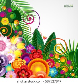 Flowers spring design background, floral pattern, vector illustration.