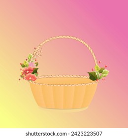 Flowers for spring and empty baskets to place produce. Suitable for displaying fruit, clothes, household necessities, picnics, and so on