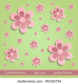 Flowers Spring paper 3D pink green vector