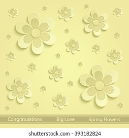 Flowers Spring paper 3D pink yellow vector