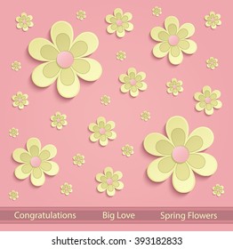 Flowers Spring paper 3D pink yellow vector