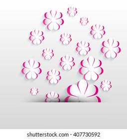 Flowers spring paper white pink background.Vector