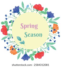Flowers, Spring or summer frame with blooming meadow flowers on a white background. Watercolor. Multi-colored garden flowers in a row. Floral pattern