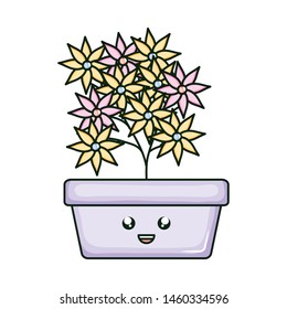 flowers in square ceramic pot kawaii character
