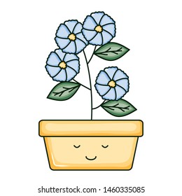 flowers in square ceramic pot kawaii character
