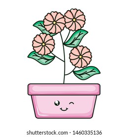 flowers in square ceramic pot kawaii character