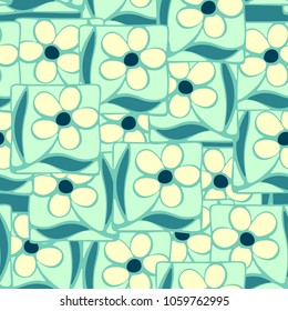 Flowers in the squares. Chaotic location. Seamless pattern. Fashionable texture. Celebratory background. Stylish wall-papers.