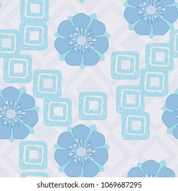 Flowers and squares on a checkered background. Seamless editable pattern.