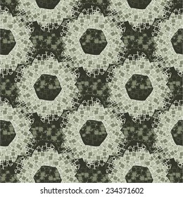 Flowers with squares seamless pattern ragged floral background.