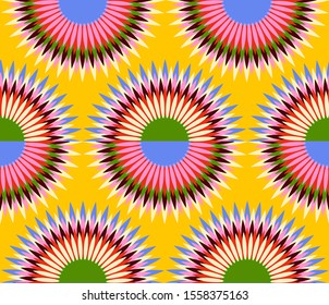 flowers stars seamless pattern in retro yellow pink green shades