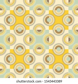 flowers stars squares seamless pattern in honey blue shades