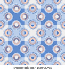flowers stars squares seamless pattern in blue ivory shades