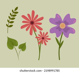 flowers and stem icon collection