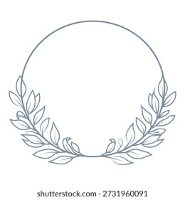 Flores, subgrupos, hierbas, vegetación. Dibujado a mano elegante arte de línea floral. Colección de Elementos de diseño florales elegantes y delgados dibujados a mano. Marco botánico azul de flores silvestres y de jardín, ramas, hojas.