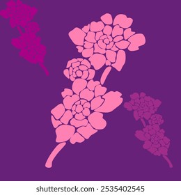 Flowers stencil artwork abstract seamless geometric graphic decoration ethnic outline template wallpaper print fabric pattern hand drawn contour shape purple background ombre pink
