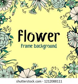 Flowers stock vector illustration text frame hand drawing curls postcard elements