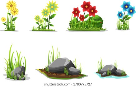 Flowers and stone illustration assets can be used for motion or any needs.