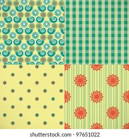 Flowers and stripes 4 seamless spring patterns