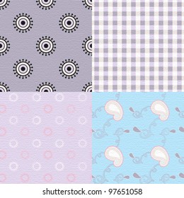 Flowers and stripes 4 seamless spring patterns