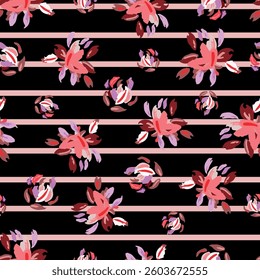 Flowers and stripes pattern. perfect for printing textiles and backgrounds. Ready to color and repeat. Vector and All over