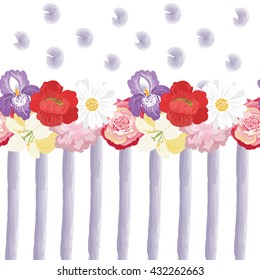 Flowers, stripes, polka dot border vector seamless background