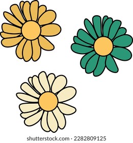  flowers in the style of the 70s groovy for creating patterns for backgrounds and cards. Vector illustration