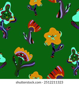 Flowers stylized folk art elements Vector seamless overlapping pattern