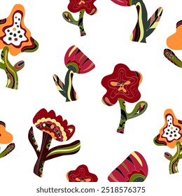 Flowers stylized folk art elements Vector seamless overlapping pattern