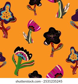 Flowers stylized folk art elements Vector seamless overlapping pattern