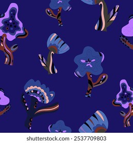 Flowers stylized folk art elements Vector seamless overlapping pattern