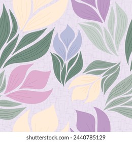 Flowers in a Stylized Seamless Design Pink, Purple, Yellow and Green