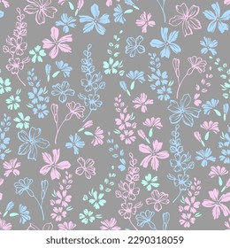 Flowers summer floral seamless pattern for dress fabric print. Blossom organic natural design. Meadow flowers seamless hand painted herbal wallpaper. Botanical blossom design.