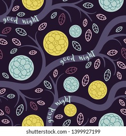 Flowers in the summer forest seamless pattern. Flowers on a branch. Vector background for fabric, textile, wallpaper, posters, gift wrapping paper, napkin, pajamas. Print for children.