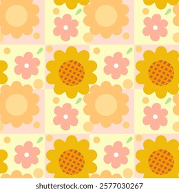 Flowers, Sunflowers on a pink  background, Fabric pattern, Wrapping paper, Notebook cover , seamless pattern 