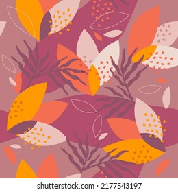 Flowers, super colorful print, pattern for bath fabrics, with movement, leaves, flower, branches, garden botany. Beautiful shapes and colors. Fun, feminine, free, independent woman. Backdrop, design