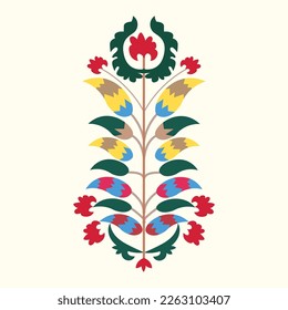 Flowers from suzani - simple shape patterns for creating designs and other things. Uzbekistan culture. Textile product. 