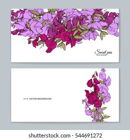 Flowers -  Sweet pea (Lathyrus odoratus). Hand drawn vector illustration.