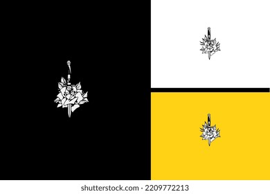 diseño de líneas de vectores de flores y espada