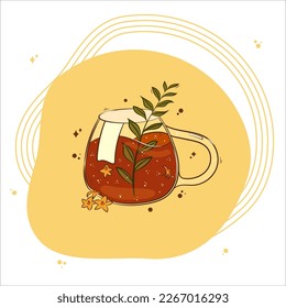 Flowers and tea branch in a cup for tea. Suitable for cafes, restaurants, shops. Vector illustration EPS10
