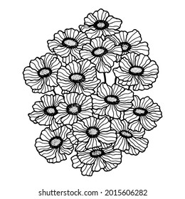 Flowers Terry Calibrachoa. Stock vector illustration eps10, outline hand drawing. Isolate on a white background. 