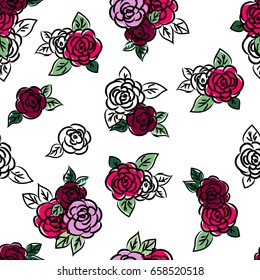 Flowers texture for summer. Vector fabric seamless. Roses.