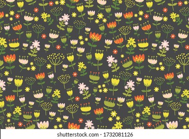 Flowers texture vector seamless pattern. Great for spring and summer wallpaper, backgrounds, invitations, packaging design projects. 
Surface pattern design.
