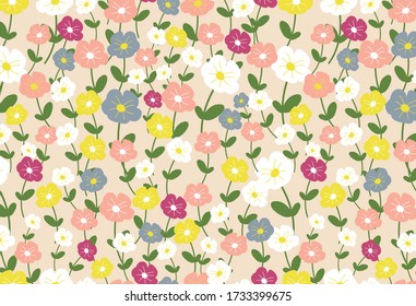 Flowers texture vector seamless pattern. Great for spring and summer wallpaper, backgrounds, invitations, packaging design projects. 
Surface pattern design.
