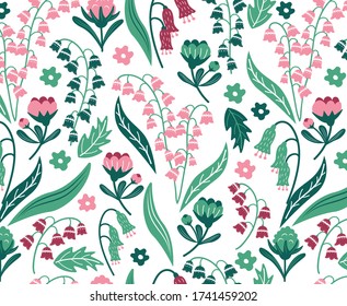 Flowers texture vector seamless pattern. Great for spring and summer wallpaper, backgrounds, invitations, packaging design projects. 
Surface pattern design.